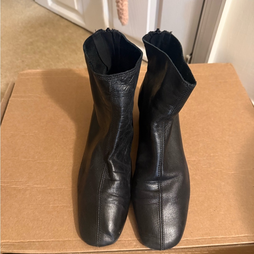 Mango Leather Black Ankle Boots With Block Heel